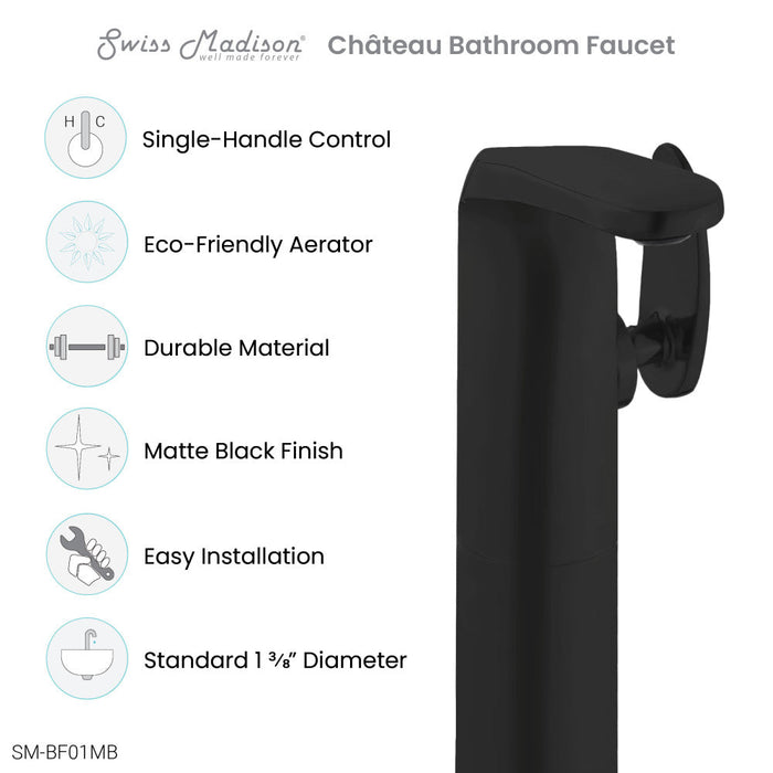 Swiss Madison Chateau Single Hole, Single-Handle, High Arc Bathroom Faucet in Matte Black - SM-BF01MB