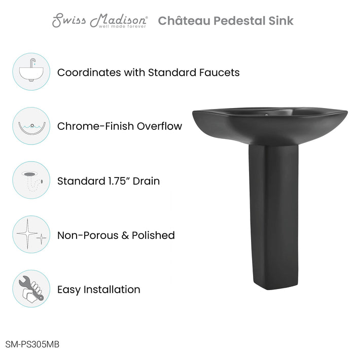 Swiss Madison Chateau Two-Piece Round Pedestal Sink in Matte Black - SM-PS305MB