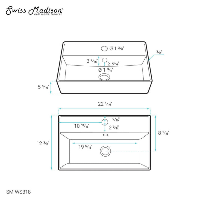 Swiss Madison Claire 22" Rectangle Wall-Mount Bathroom Sink - SM-WS318