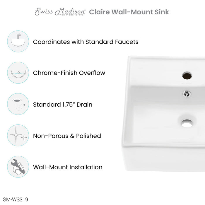 Swiss Madison Claire Compact Ceramic Wall hung Sink - SM-WS319