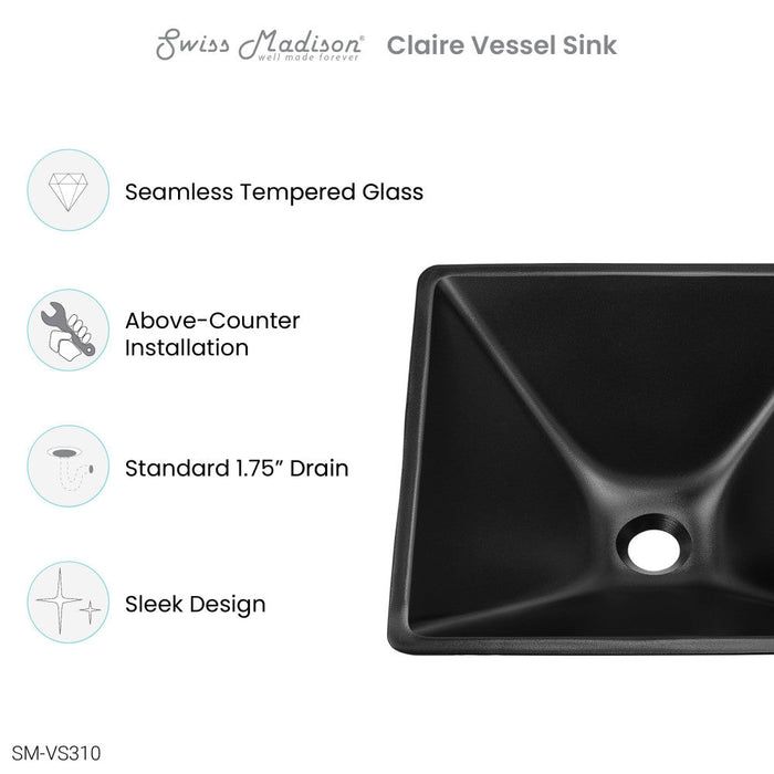 Swiss Madison Claire 15.5" Glass Vessel Sink, Black - SM-VS310