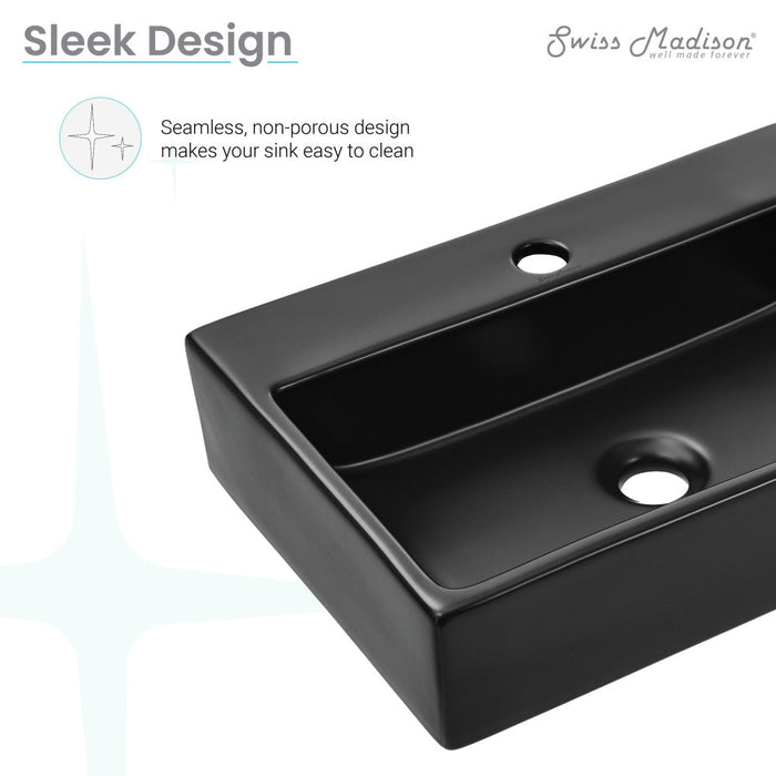 Swiss Madison Claire 20 Rectangle Ceramic Vessel Sink, Matte Black - SM-VS203MB