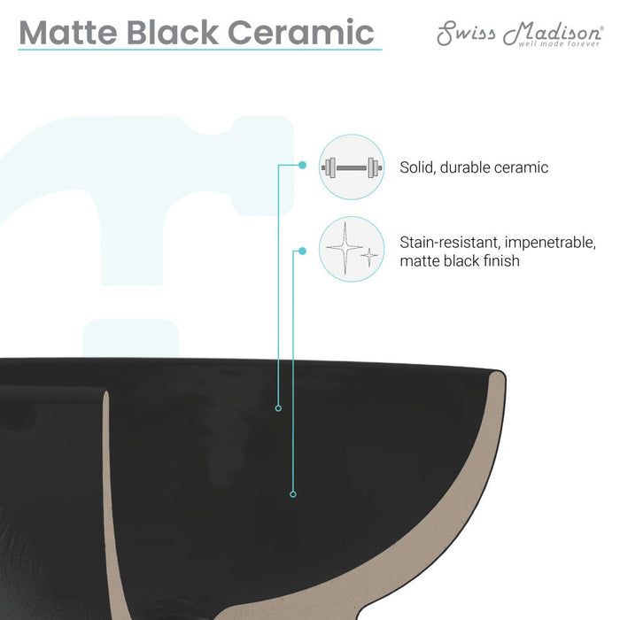 Swiss Madison Claire 20 Rectangle Ceramic Vessel Sink, Matte Black - SM-VS203MB