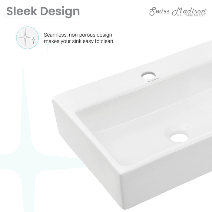 Swiss Madison Claire 20 Rectangle Ceramic Vessel Sink, Matte White - SM-VS203MW