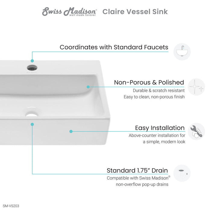 Swiss Madison Claire 20 Rectangle Ceramic Vessel Sink - SM-VS203