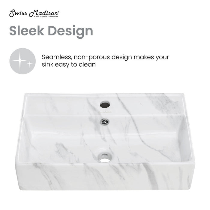 Swiss Madison Claire 22" Rectangle Wall-Mount Bathroom Sink in White Marble - SM-WS318W1