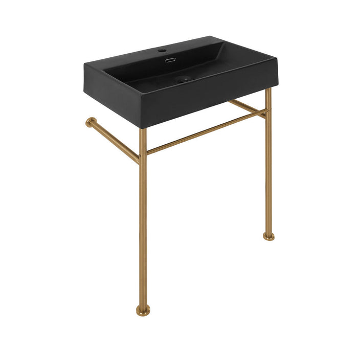 Swiss Madison Claire 24 Ceramic Console Sink Matte Black Basin Brushed Gold Legs - SM-CS751BG