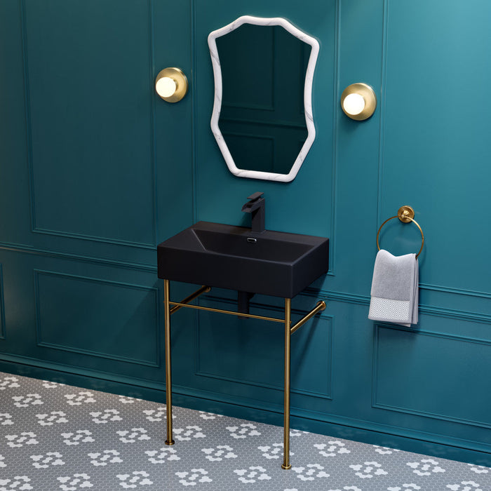 Swiss Madison Claire 24 Ceramic Console Sink Matte Black Basin Brushed Gold Legs - SM-CS751BG