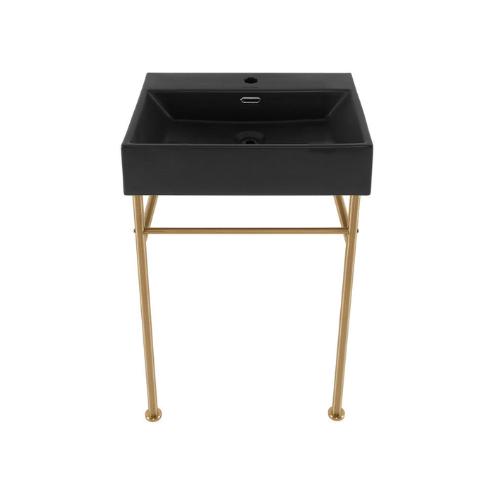 Swiss Madison Claire 24 Ceramic Console Sink Matte Black Basin Brushed Gold Legs - SM-CS751BG