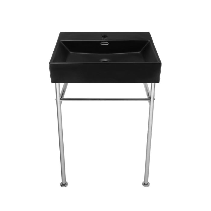 Swiss Madison Claire 24 Ceramic Console Sink Matte Black Basin Chrome Legs - SM-CS761