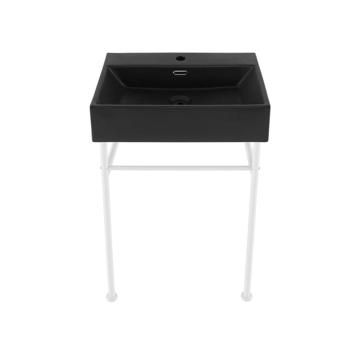 Swiss Madison Claire 24 Ceramic Console Sink Matte Black Basin Matte White Legs - SM-CS791