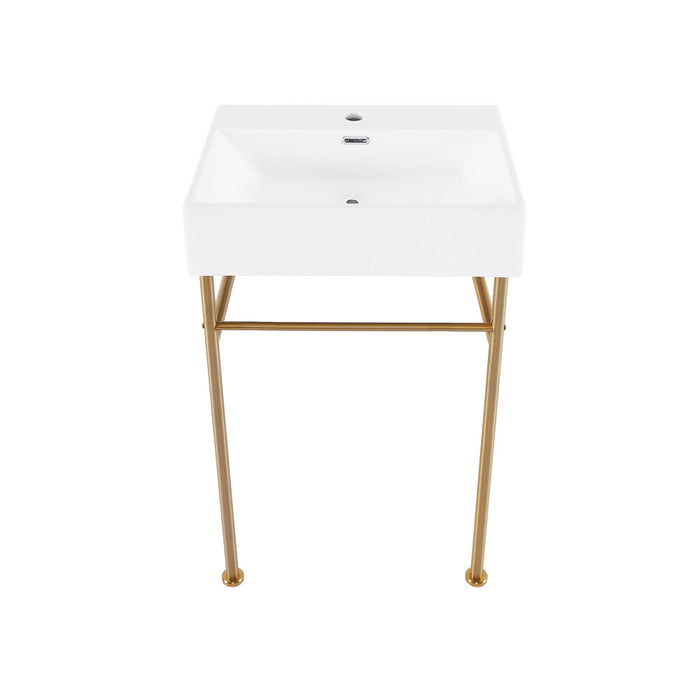 Swiss Madison Claire 24 Ceramic Console Sink White Basin Brushed Gold Legs - SM-CS721BG