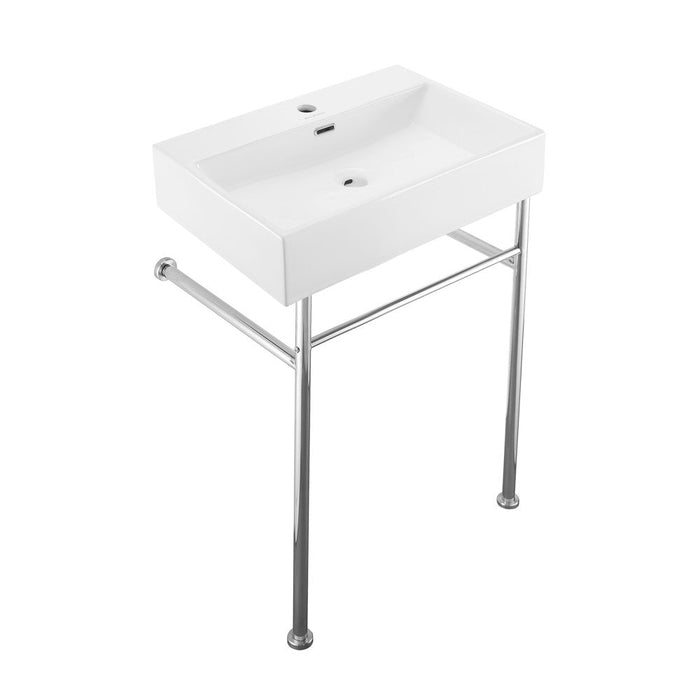 Swiss Madison Claire 24 Ceramic Console Sink White Basin Chrome Legs - SM-CS711