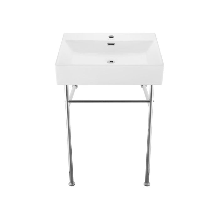 Swiss Madison Claire 24 Ceramic Console Sink White Basin Chrome Legs - SM-CS711