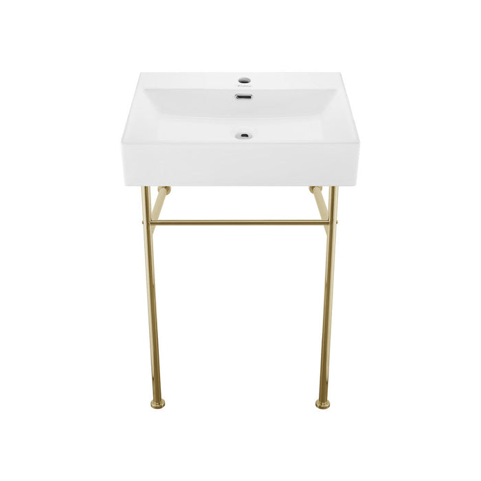 Swiss Madison Claire 24 Ceramic Console Sink White Basin Gold Legs - SM-CS721