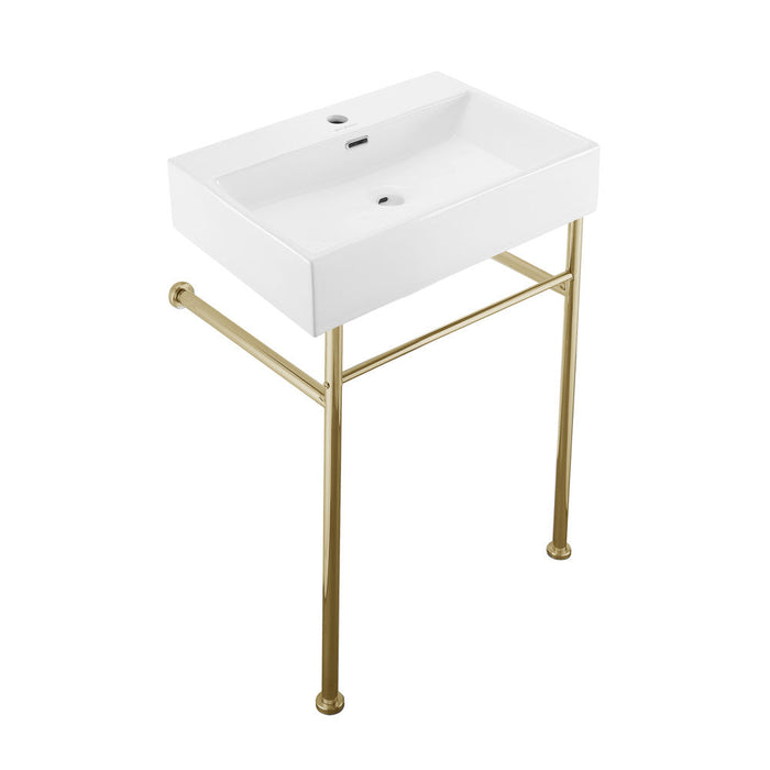 Swiss Madison Claire 24 Ceramic Console Sink White Basin Gold Legs - SM-CS721