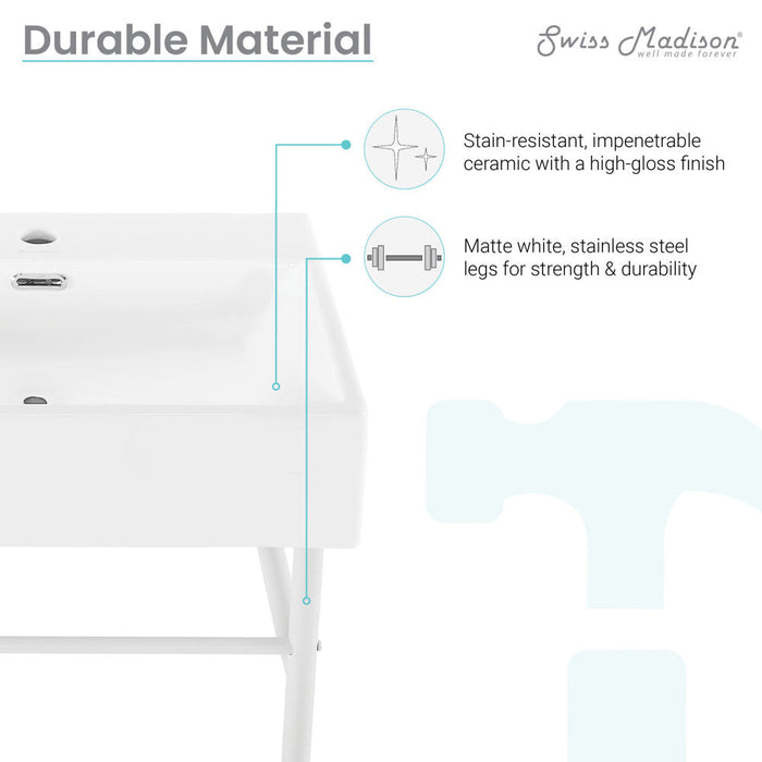 Swiss Madison Claire 24 Ceramic Console Sink White Basin Matte White Legs - SM-CS741