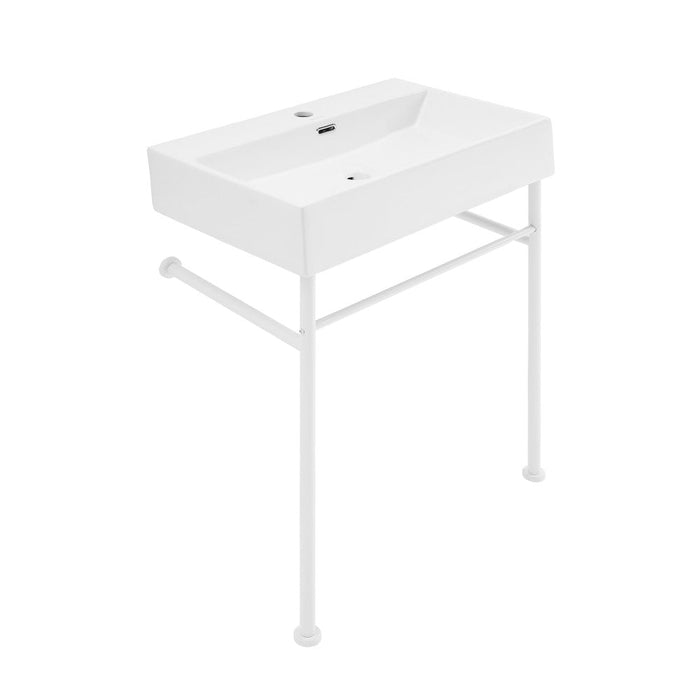 Swiss Madison Claire 24 Ceramic Console Sink White Basin Matte White Legs - SM-CS741