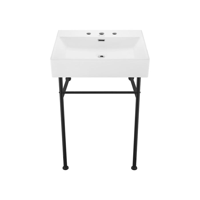 Swiss Madison Claire 24" Console Sink White Basin Black Legs with 8" Widespread Holes - SM-CS771-3