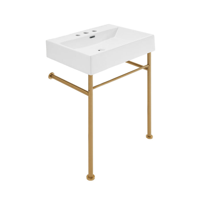 Swiss Madison Claire 24" Console Sink White Basin Brushed Gold Legs with 8" Widespread Holes - SM-CS721BG-3