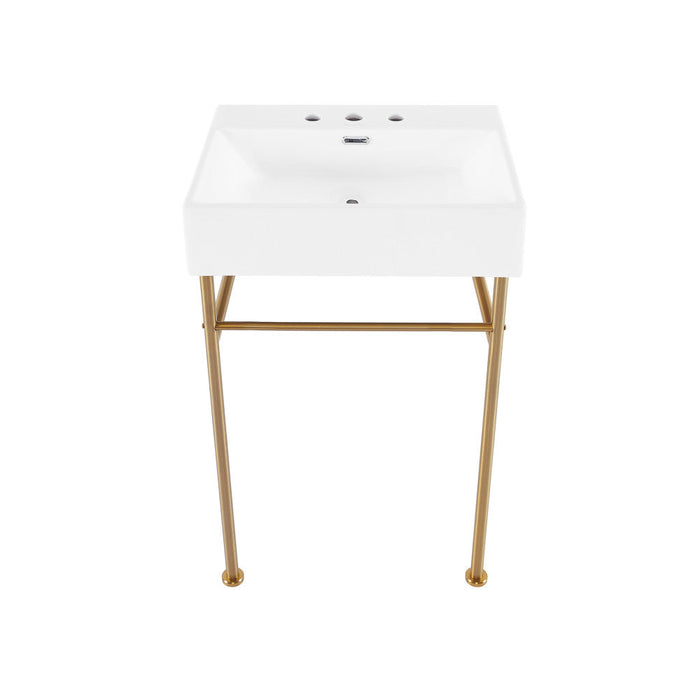 Swiss Madison Claire 24" Console Sink White Basin Brushed Gold Legs with 8" Widespread Holes - SM-CS721BG-3