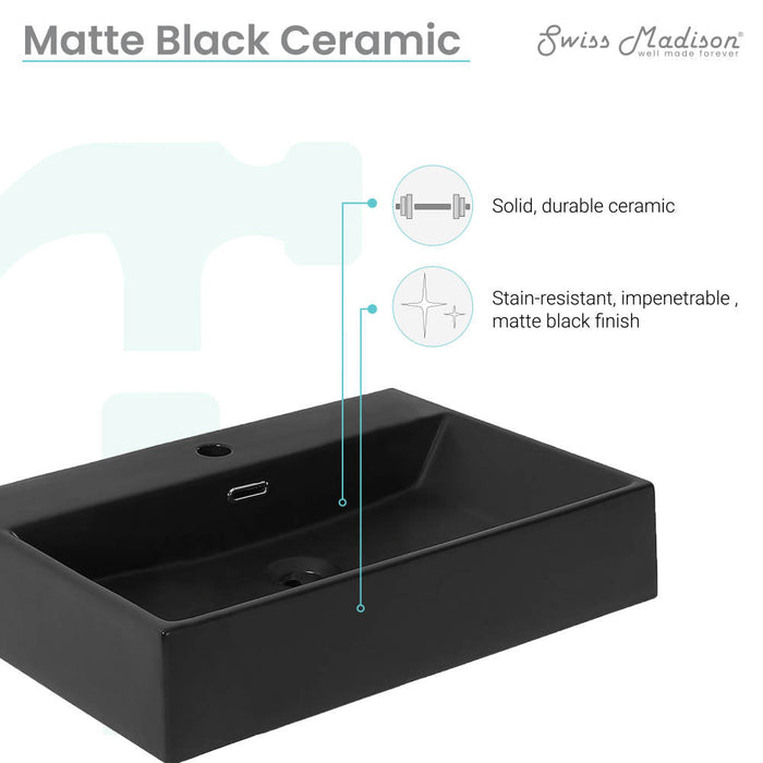 Swiss Madison Claire 24" Rectangle Wall-Mount Bathroom Sink in Matte Black - SM-WS332MB