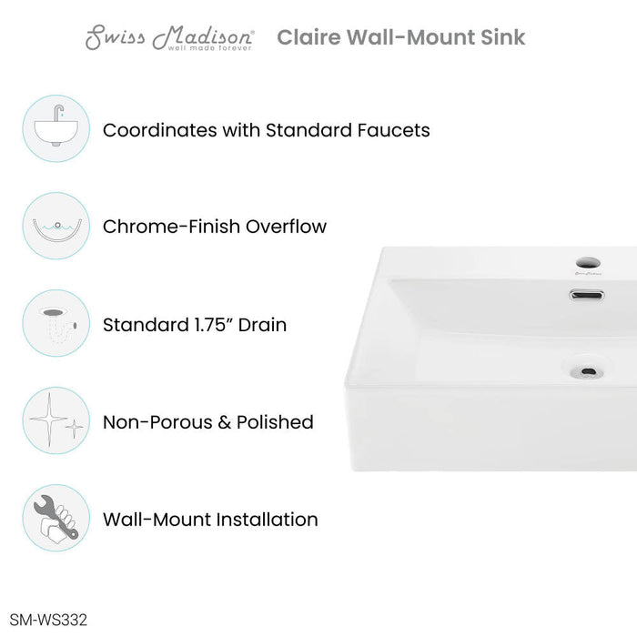 Swiss Madison Claire 24" Rectangle Wall-Mount Bathroom Sink - SM-WS332