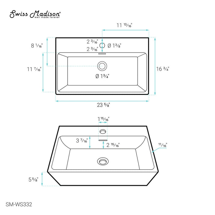 Swiss Madison Claire 24" Rectangle Wall-Mount Bathroom Sink - SM-WS332