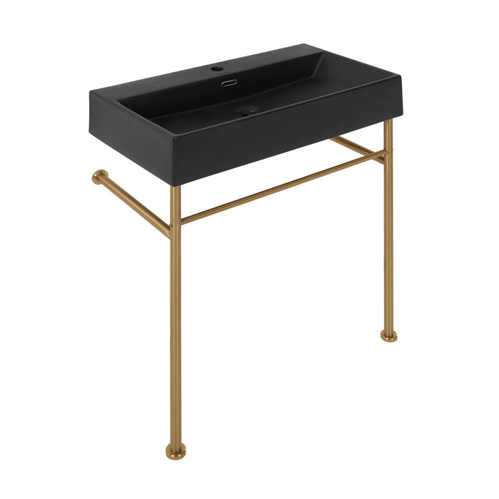 Swiss Madison Claire 30 Ceramic Console Sink Matte Black Basin Brushed Gold Legs - SM-CS752BG