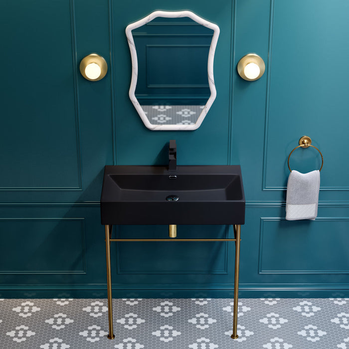 Swiss Madison Claire 30 Ceramic Console Sink Matte Black Basin Brushed Gold Legs - SM-CS752BG