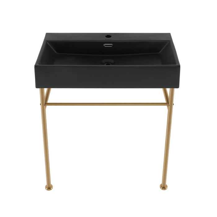 Swiss Madison Claire 30 Ceramic Console Sink Matte Black Basin Brushed Gold Legs - SM-CS752BG