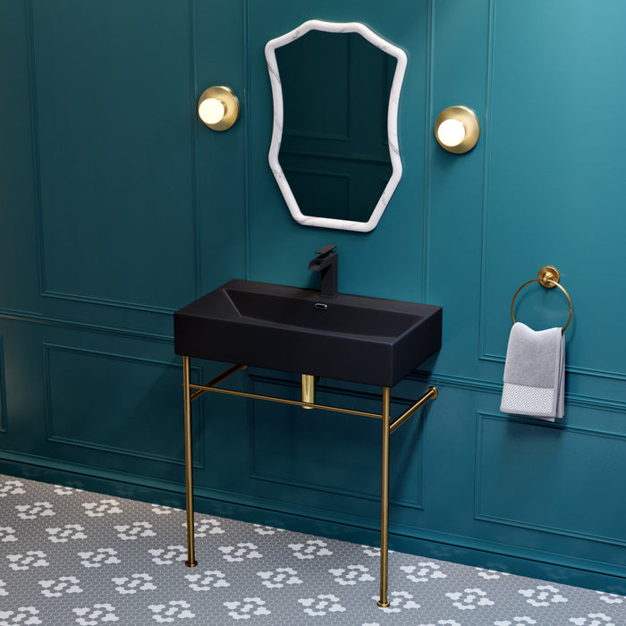 Swiss Madison Claire 30 Ceramic Console Sink Matte Black Basin Brushed Gold Legs - SM-CS752BG