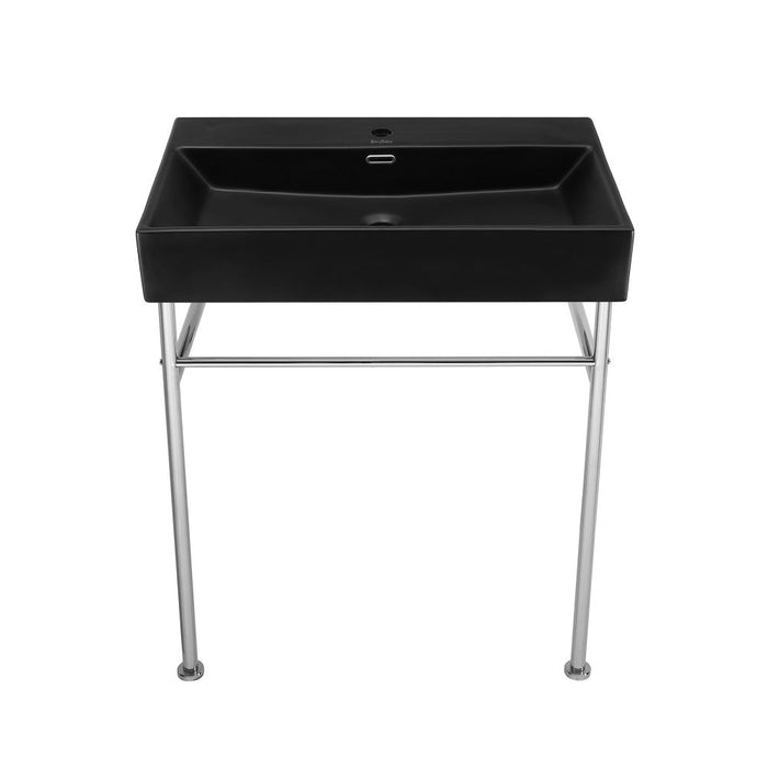 Swiss Madison Claire 30 Ceramic Console Sink Matte Black Basin Chrome Legs - SM-CS762