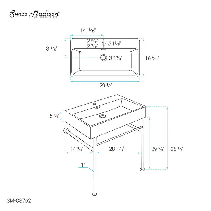 Swiss Madison Claire 30 Ceramic Console Sink Matte Black Basin Chrome Legs - SM-CS762