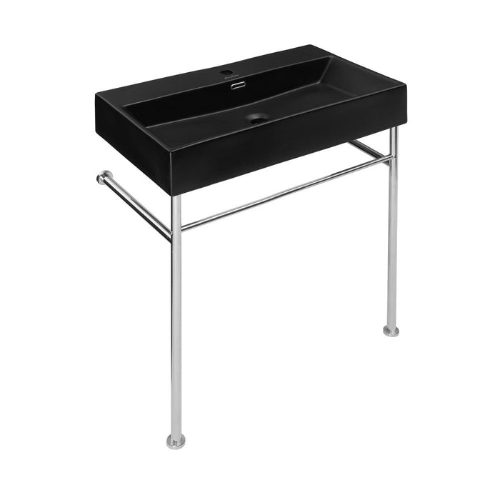 Swiss Madison Claire 30 Ceramic Console Sink Matte Black Basin Chrome Legs - SM-CS762