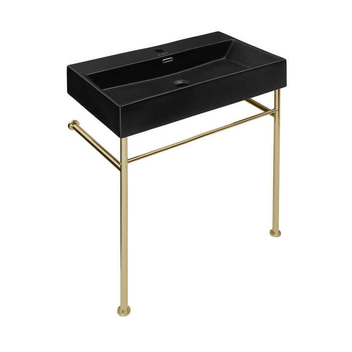 Swiss Madison Claire 30 Ceramic Console Sink Matte Black Basin Gold Legs - SM-CS752