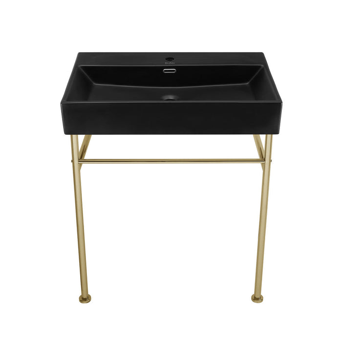 Swiss Madison Claire 30 Ceramic Console Sink Matte Black Basin Gold Legs - SM-CS752