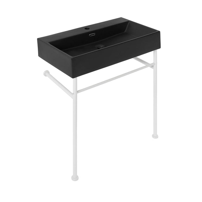 Swiss Madison Claire 30 Ceramic Console Sink Matte Black Basin Matte White Legs - SM-CS792