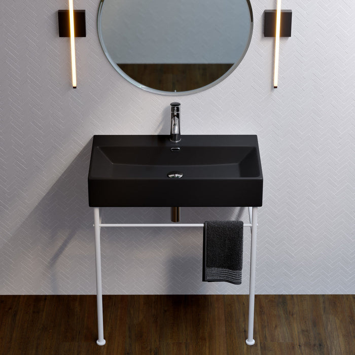 Swiss Madison Claire 30 Ceramic Console Sink Matte Black Basin Matte White Legs - SM-CS792