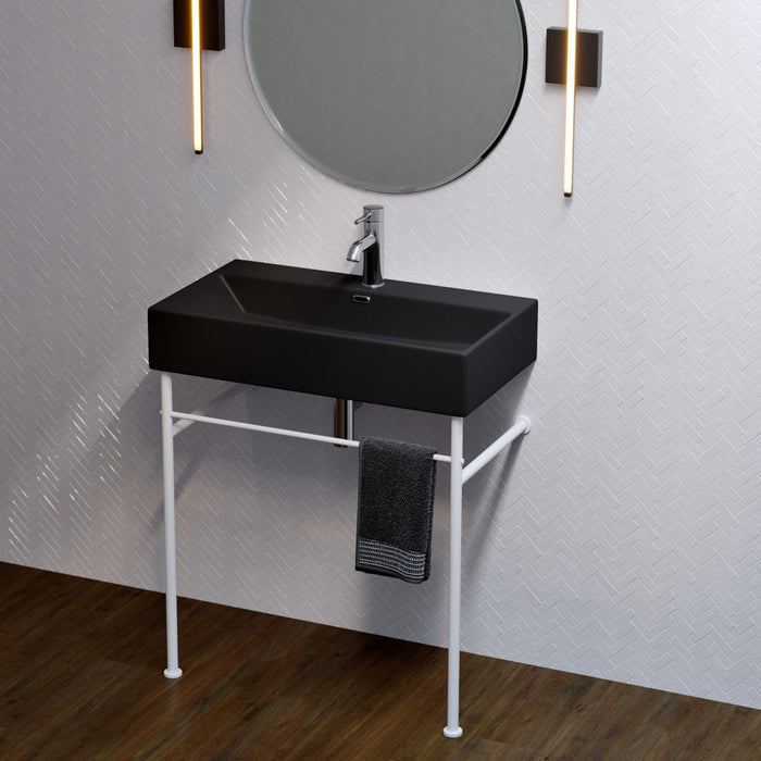 Swiss Madison Claire 30 Ceramic Console Sink Matte Black Basin Matte White Legs - SM-CS792