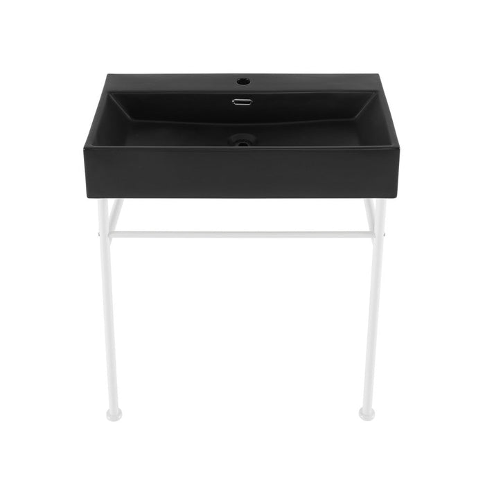 Swiss Madison Claire 30 Ceramic Console Sink Matte Black Basin Matte White Legs - SM-CS792