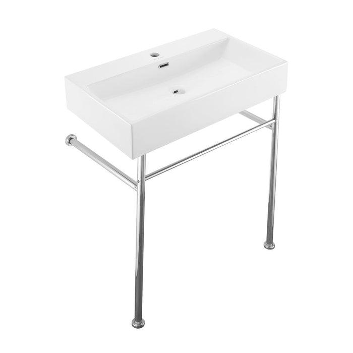 Swiss Madison Claire 30 Ceramic Console Sink White Basin Chrome Legs - SM-CS712