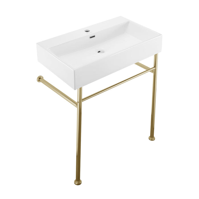 Swiss Madison Claire 30 Ceramic Console Sink White Basin Gold Legs - SM-CS722