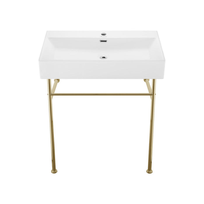 Swiss Madison Claire 30 Ceramic Console Sink White Basin Gold Legs - SM-CS722