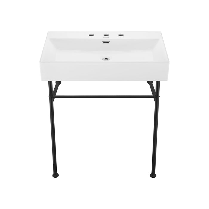 Swiss Madison Claire 30" Console Sink White Basin Black Legs with 8" Widespread Holes - SM-CS772-3