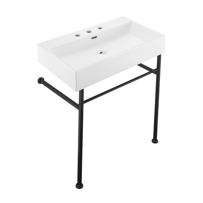 Swiss Madison Claire 30" Console Sink White Basin Black Legs with 8" Widespread Holes - SM-CS772-3