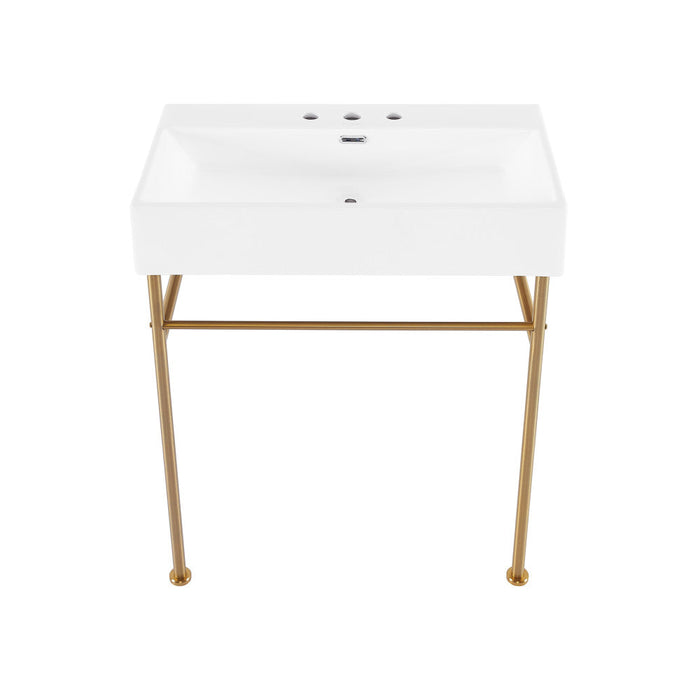 Swiss Madison Claire 30" Console Sink White Basin Brushed Gold Legs with 8" Widespread Holes - SM-CS722BG-3