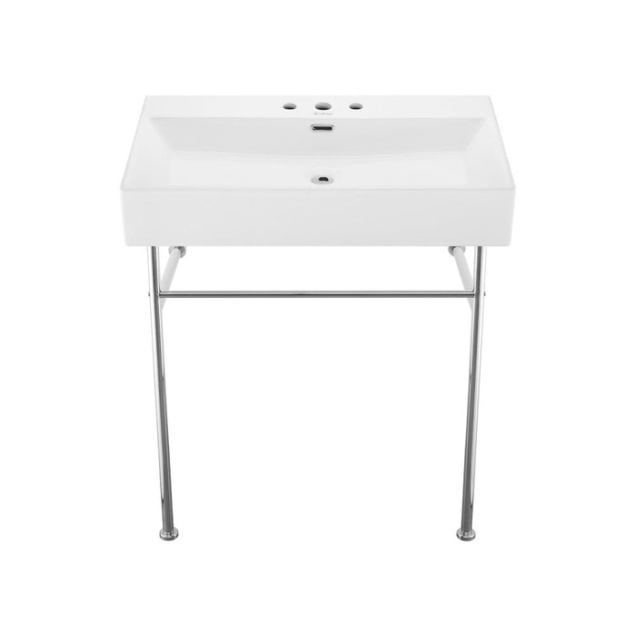 Swiss Madison Claire 30" Console Sink White Basin Chrome Legs with 8" Widespread Holes - SM-CS712-3