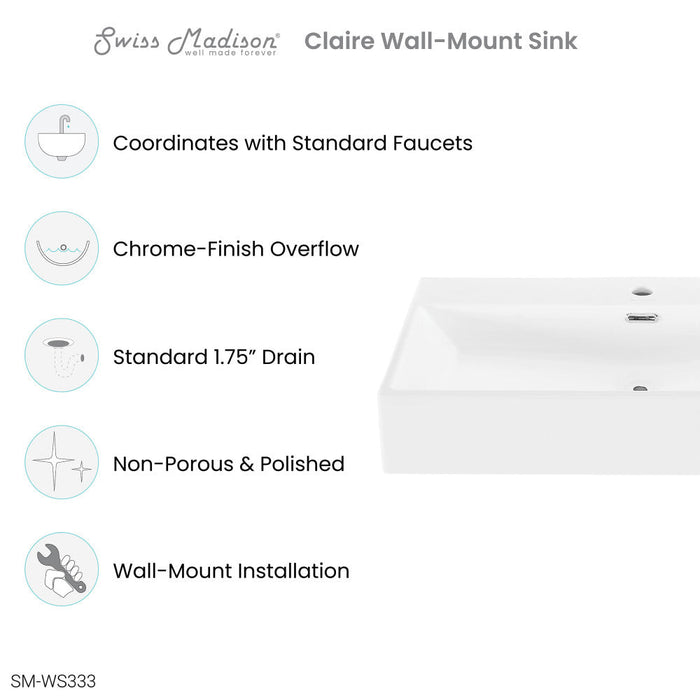 Swiss Madison Claire 30" Rectangle Wall-Mount Bathroom Sink - SM-WS333