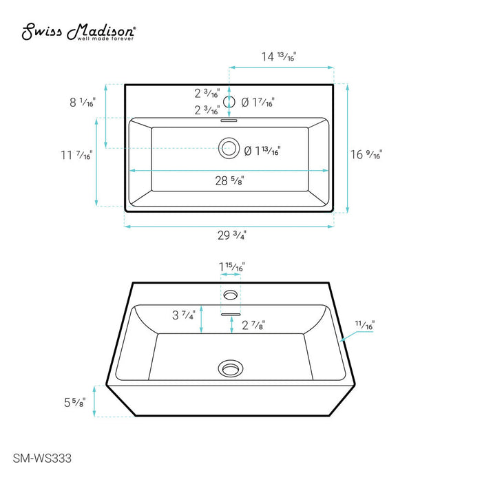 Swiss Madison Claire 30" Rectangle Wall-Mount Bathroom Sink - SM-WS333